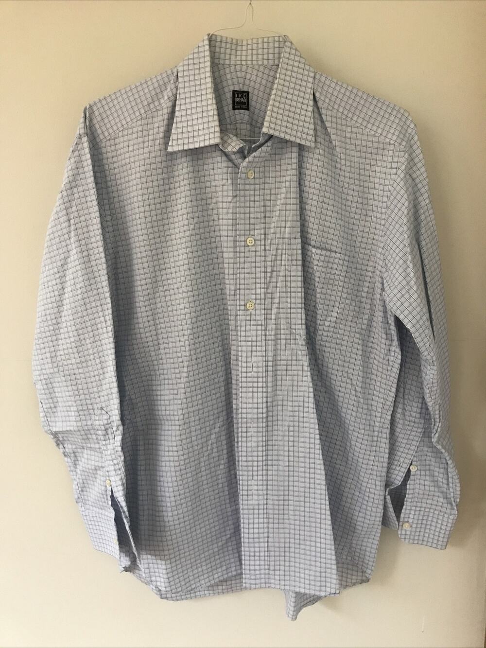 Ike Behar Mens Blue Checked Plaid Oxford Button Up Dress Shirt 15.5 34 44" Chest